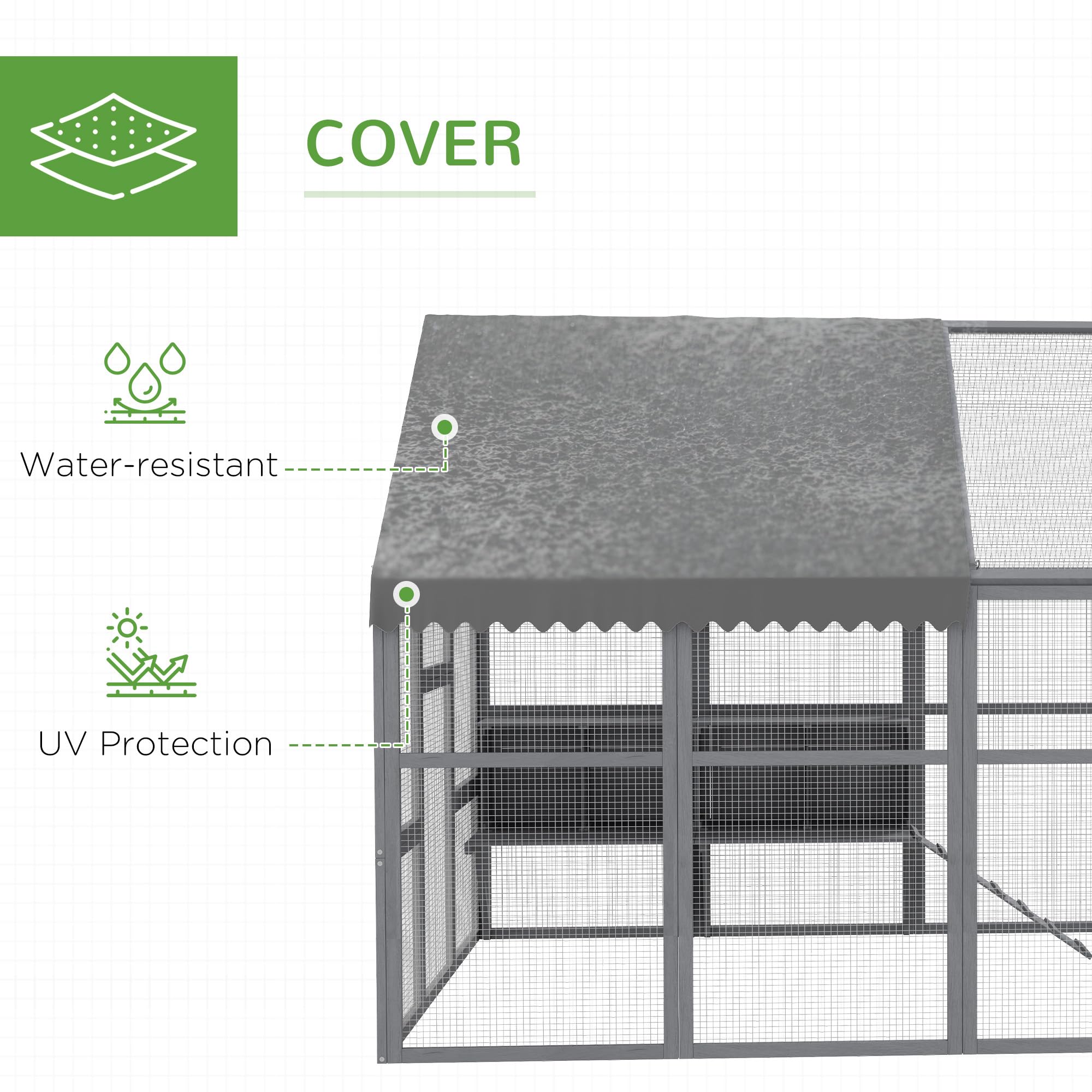 PawHut Large Chicken Run, Wooden Chicken Coop with Waterproof & Anti-UV Cover, Split Door, 4 Nesting Boxes, Roosting Bar, Walk-i